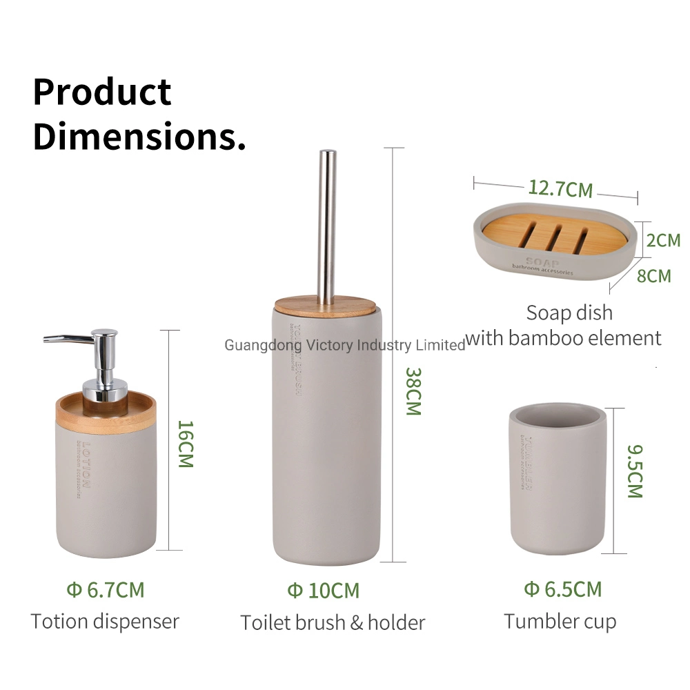 4 Piece Polyresin Bathroom Accessories Set with Toilet Brush Soap Dispenser Tumbler Tray