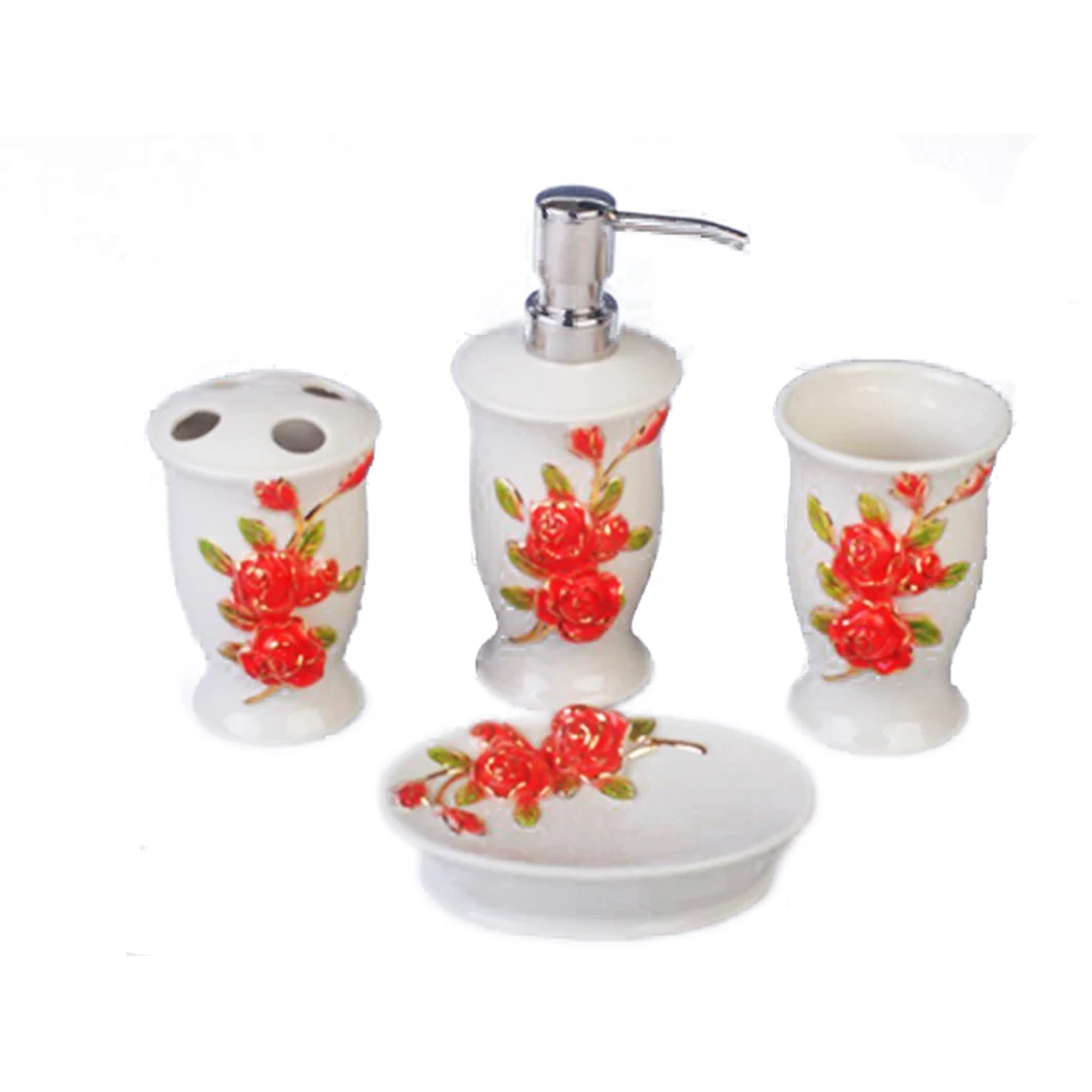 High Quality 4PCS Ceramic Hotel&Home Decoration Lotion Dispenser Tumbler Toothbrush Holder Soap Dish Bathroom Accessories Set