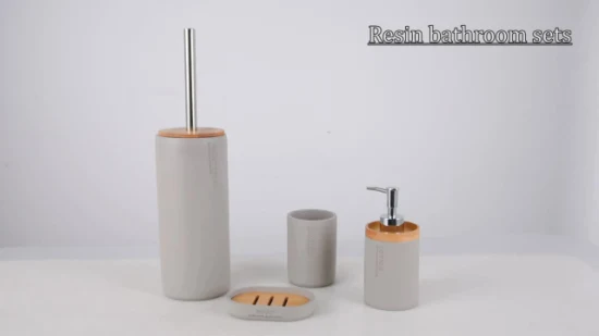 Modern Design Toilet 4 Piece Polyresin Bathroom Accessories Set with Toilet Brush Soap Dispenser Tumbler Tray